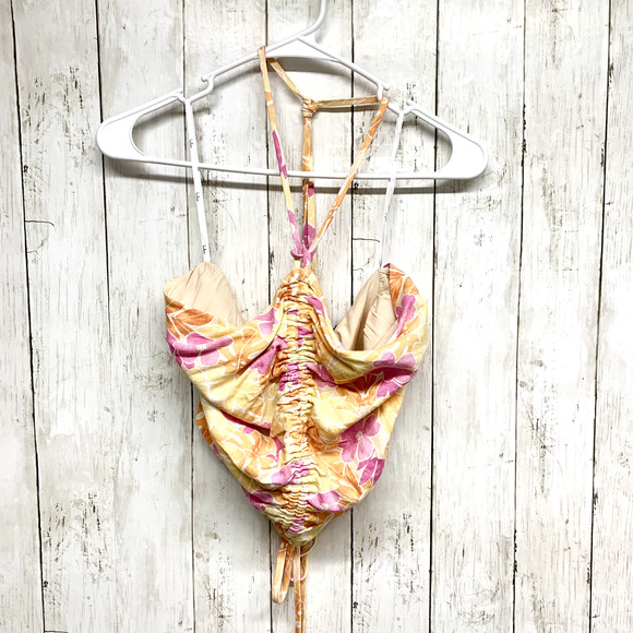 Lulus Cropped Women Size M Floral Halter Tied Neck Rutched Front Open Back NWT - Picture 1 of 4